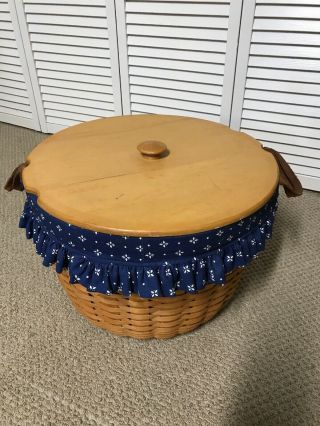Longaberger 1996 Round With Lib Protector & Fabric Liner Basket 12x17x17