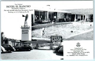 Rppc Sacramento,  California Ca Roadside Hotel El Rancho C1940s Cars Postcard