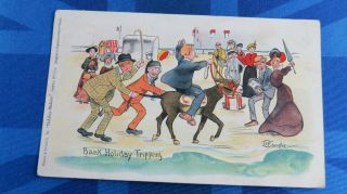 Vintage Comic Postcard 1906 Concertina Banjo Beach Performer Donkey Bank Holiday