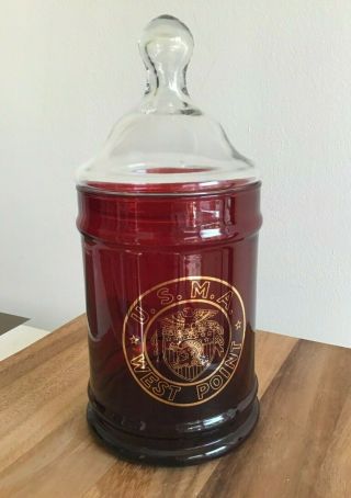 Vintage West Point U.  S.  M.  A.  Ruby Glass Apothecary Jar