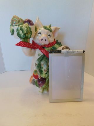 Fitz And Floyd 12 " Percy The Pig With Vegetables Figurine With White Board & Pen