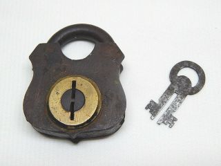 Antique Iron & Brass Padlock / Rare Unusual System And Key (work)