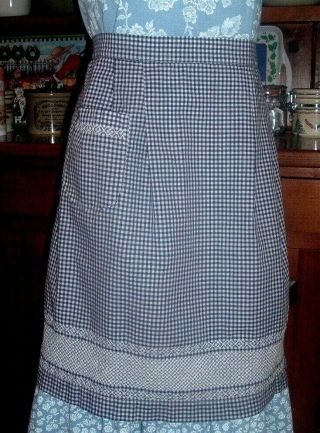 Vintage Apron - Navy Blue Cross Stitch Womens Half Apron