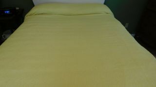 Vintage Butter Yellow Cotton Chenille Bedspread Fringes 72x98