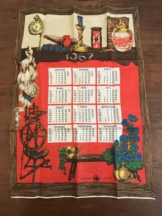 1967 French Linen Dishcloth Kitchen Towel Calendar (w1)
