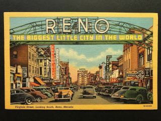 Linen Postcard Reno Nv - Reno Gateway Virginia Street View