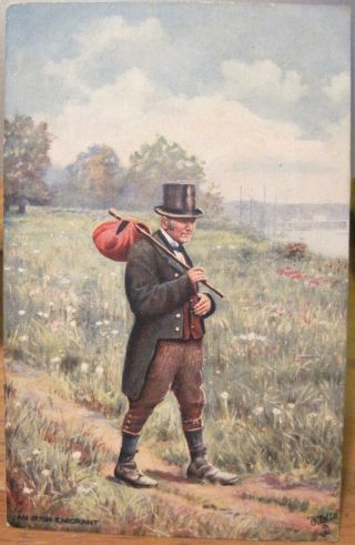 Illustrated Art Postcard Irish Emigrant Irishman Man Ireland Tuck 