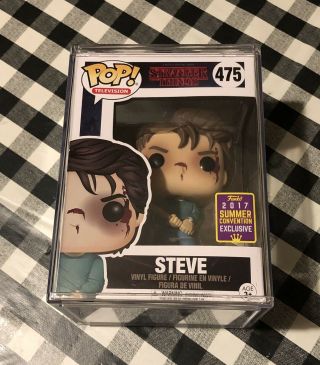 Funko Pop 2017 Sdcc Exclusive Stranger Things Bloody Steve In Hard Protector