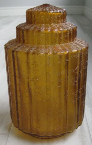Vintage Glass Shade Amber Skyscraper Crackle Finish 8 1/2 " High 3 1/2 " Fitter