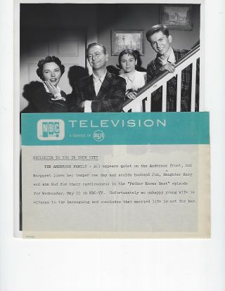 VINTAGE NBC TV ORIGIINAL BLACK AND WHITE PHOTO  FATHER KNOWS BEST 2