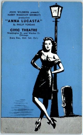 Vintage Chicago Poster Art Ad Postcard " Anna Lucasta " Play Civic Theatre C1940s