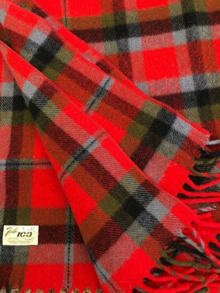Vtg Faribo Wool Stadium Blanket Red Plaid Fringe Fluff - Loomed Lap Throw 51x64