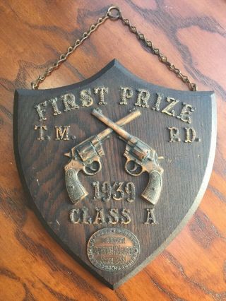 1939 Tmpd Police Firearms Pistol Trophy Plaque 1st Place Class A - Mcallister