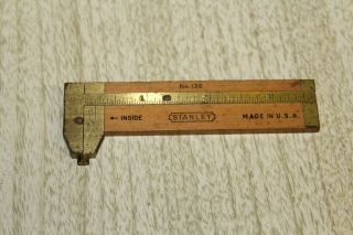 Vintage Stanley In/out Caliper Ruler No.  136,  Wood With Brass Finish,  4 " Long