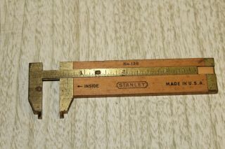 VINTAGE STANLEY IN/OUT CALIPER RULER No.  136,  WOOD with BRASS FINISH,  4 