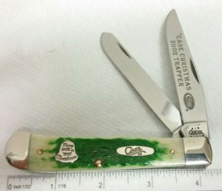 Case Xx 6254 Christmas 2002 Trapper Knife,  Jig Green Bone Handles,  Bell Shield