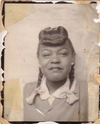 Vintage Photo Booth: Pretty,  Smiling African - American Woman W/pigtail Hair,  Bows
