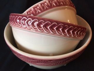 Longaberger Pottery American Craft Aco Lt Paprika Maroon Set Of 3 Mixing Bowls