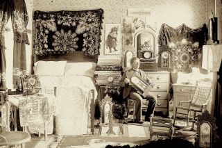 1890s Era Photo Glass Negative Clock Collector Ornate Home Interior Columbia Pa