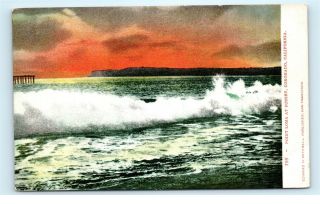 Point Loma Coronado California Ocean Waves Crashing Sunset Vintage Postcard A89