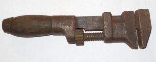 Vintage Adjustable 6 1/2 " Monkey Wrench Pipe Wrench W/wood Handle