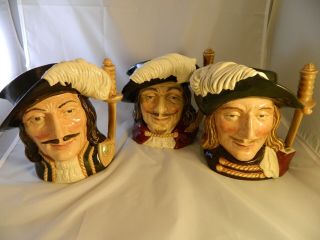 Set/3 Royal Doulton " Three Musketeers " Large Character/toby Jugs - Designed 1955