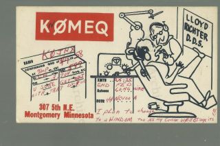Montgomery Minnesota 1958 Advertising Qsl Dr.  Richter Dentist Short Wave Radio
