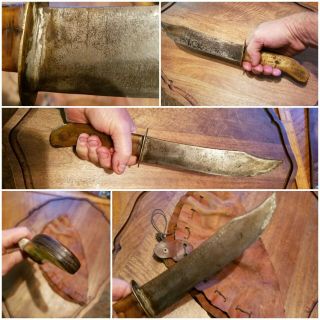 Handmade Bowie Knife 13 - 1/2 " Civil/indian War Era? Clip Point Blade Horn Handle