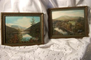 Pair Charles Sawyer Hand - Colored 4.  5 " X 6 " Photographs,  Echo Lake,  Mt Ascutney