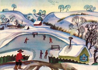 1970 Russian Postcard Winter Skating Rink By D.  Bekaryan