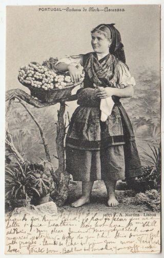 Portugal - Azurara - Girl In Costume With Fruit Basket - 1903 Postcard