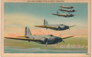 Us Army Bombers Flying In Perfect Formation 1940 Linen Military