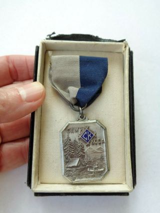 Antique Sterling Silver Camp Koda Swimming Ribbon Medal Award