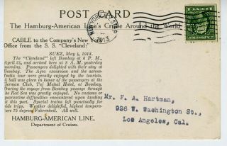 1913 Adv Postcard Hamburg American Line Steamship Co World Cruise 