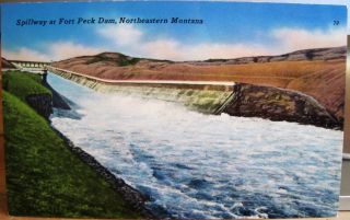 Montana Postcard Fort Peck Reservoir Dam Spillway Tichnor Missouri River Mont