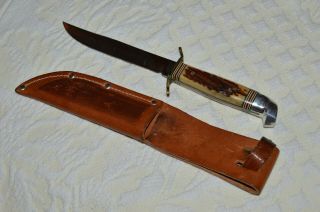Vintage WESTERN FIELD Hunting KNIFE USA Pat.  No.  1967479 W/embossed Leather Sheath 2