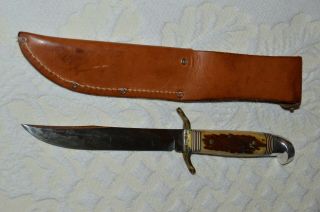 Vintage WESTERN FIELD Hunting KNIFE USA Pat.  No.  1967479 W/embossed Leather Sheath 4