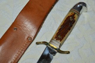 Vintage WESTERN FIELD Hunting KNIFE USA Pat.  No.  1967479 W/embossed Leather Sheath 5