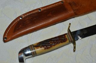 Vintage WESTERN FIELD Hunting KNIFE USA Pat.  No.  1967479 W/embossed Leather Sheath 8