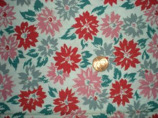 FLORAL Intact Vtg FEEDSACK Quilt Sewing Doll Clothes Craft Red Pink Gray Aqua 2