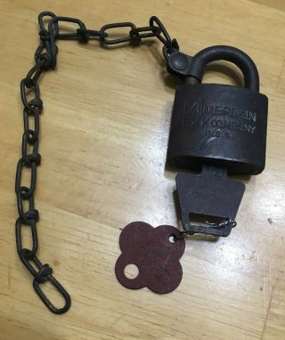 Vintage American Lock Co - Us Military - Brass - Padlock - W/key