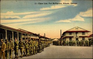 Chow Line Fort Mcpherson Atlanta Georgia Ga Wwii Army Base 1940s Soldiers