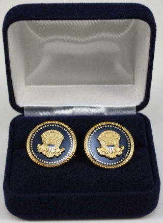 Authentic 1990s Bill Clinton Era Cobalt Cufflinks White House Gift Potus Seal