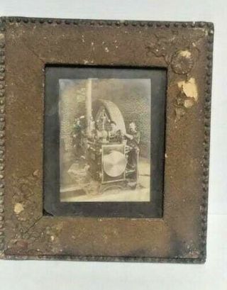 19th Century Gesso Framed Real Photo Stationary Steam Engine W/factory Workers