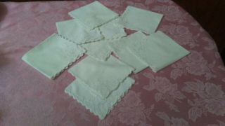 10 VINTAGE WHITE LINEN LUNCHEON NAPKINS WITH CUT WORK EMBROIDERY 2