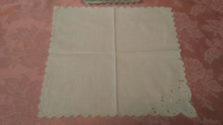 10 VINTAGE WHITE LINEN LUNCHEON NAPKINS WITH CUT WORK EMBROIDERY 4