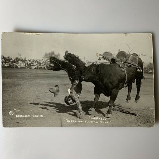 Rppc Real Photo Postcard Azo 1920s Rodeo Famous Bucking Bull Sharkey Cowboy