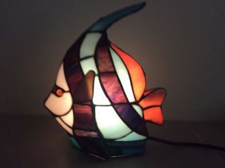 Vintage Tiffany Style Stained Glass Lamp Multi Color Tropical Fish Night Light