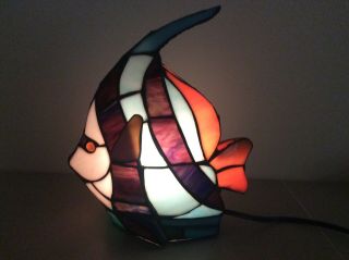 Vintage Tiffany Style Stained Glass Lamp multi Color Tropical Fish Night Light 2