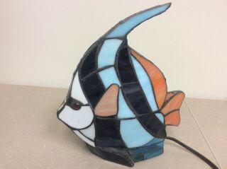 Vintage Tiffany Style Stained Glass Lamp multi Color Tropical Fish Night Light 5
